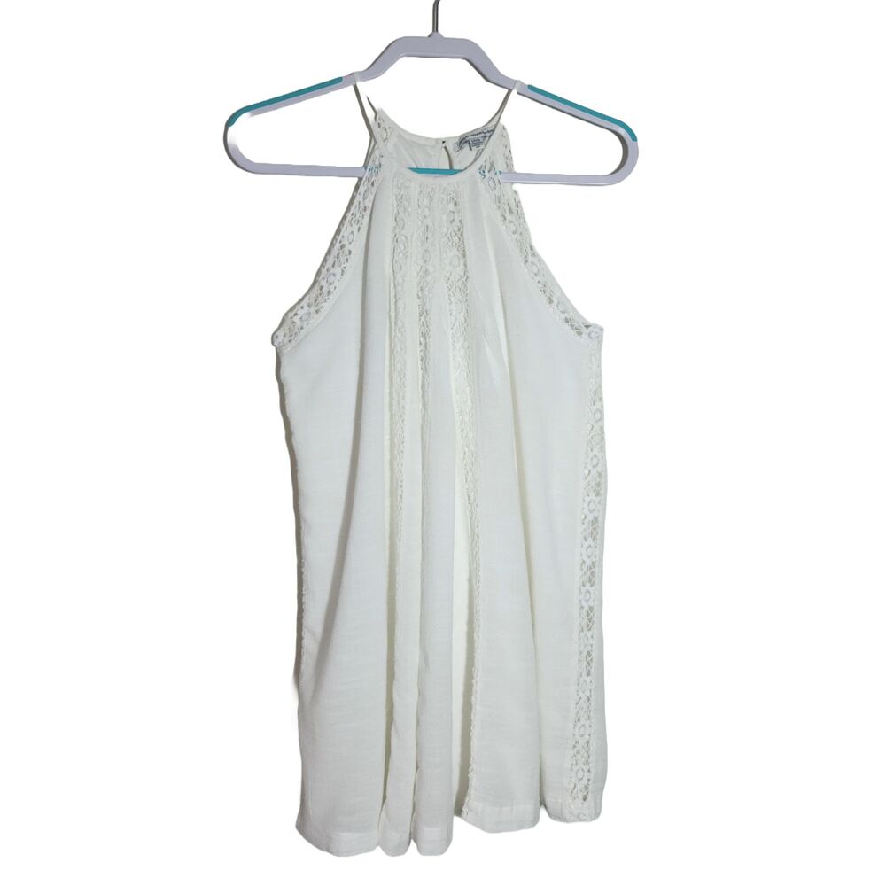 American Eagle Outfitters Womens A-Line Halter Mini Dress White Crochet Size S